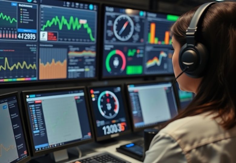 Monitoring centre showing the status of a terminal fleet